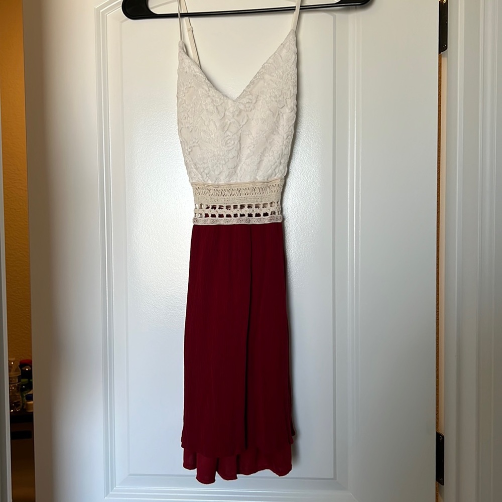 Red and white spaghetti cross strap dress